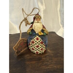 Jim Shore Santa w/ Hand Bell Blue Coat Red Cape 2002 Christmas Ornament
